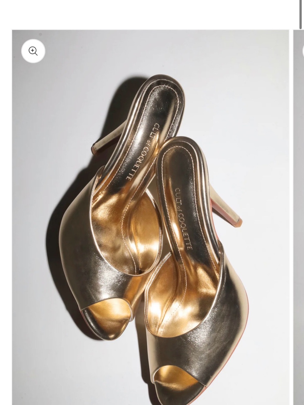 Cult & Coquette Metallic Gold Peep-Toe Mule Heels